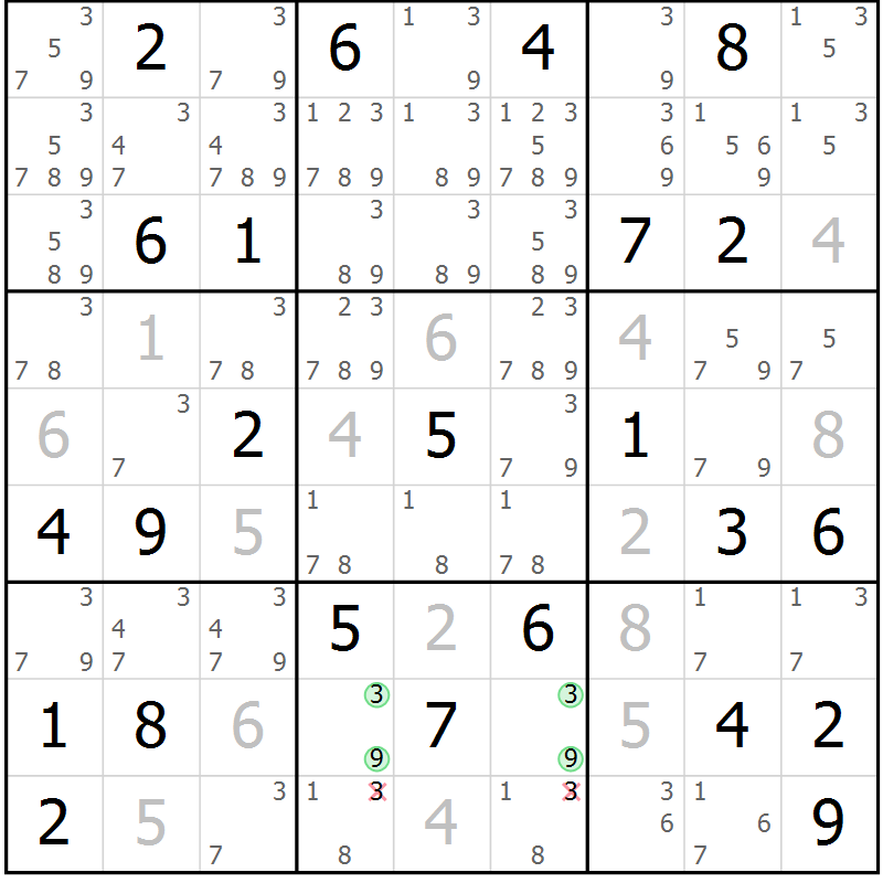 Position des candidats pour la solution de la Gr 35 page 38 du magazine de sudoku Maestro n° 100