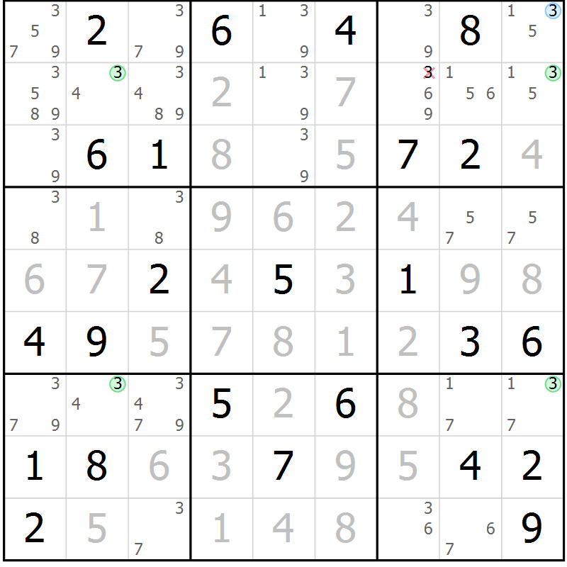 Position des candidats pour la solution de la Gr 35 page 38 du magazine de sudoku Maestro n° 100