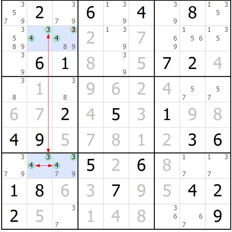 Position des candidats pour la solution de la Gr 35 page 38 du magazine de sudoku Maestro n° 100