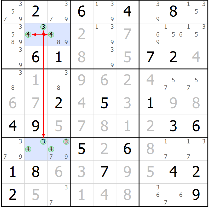 Position des candidats pour la solution de la Gr 35 page 38 du magazine de sudoku Maestro n° 100