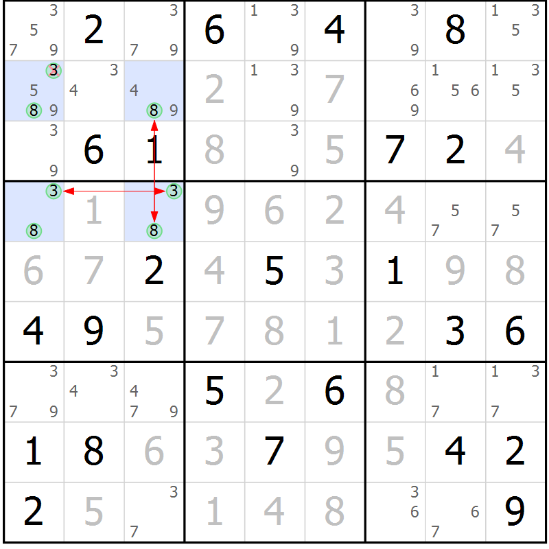 Position des candidats pour la solution de la Gr 35 page 38 du magazine de sudoku Maestro n° 100