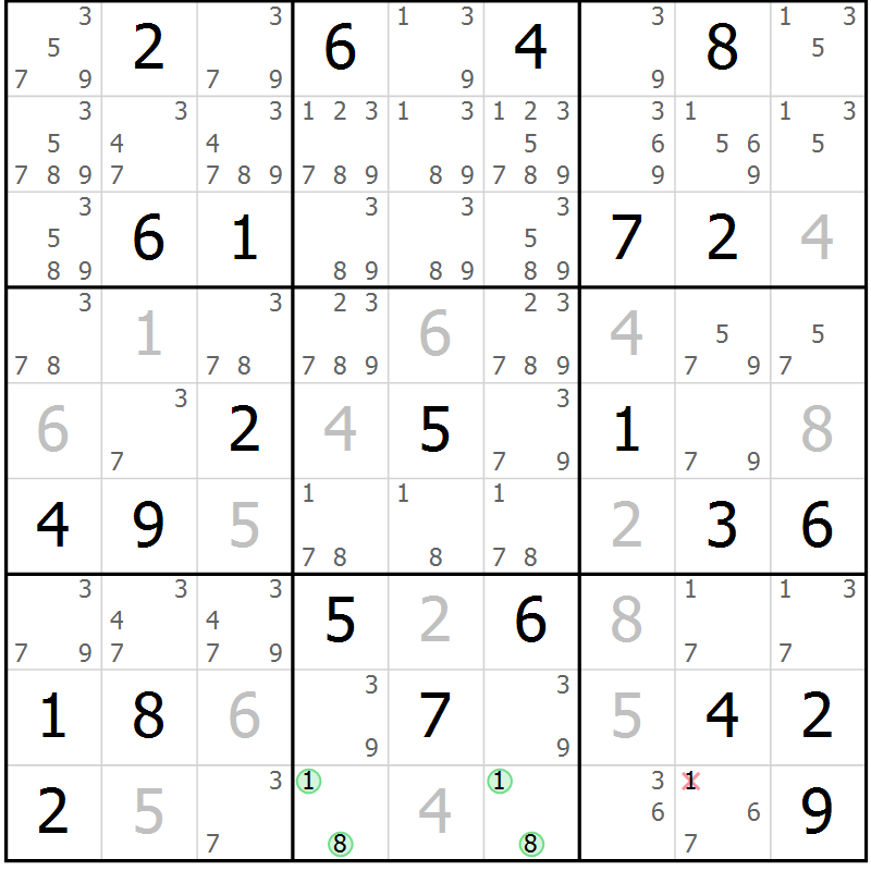 Position des candidats pour la solution de la Gr 35 page 38 du magazine de sudoku Maestro n° 100