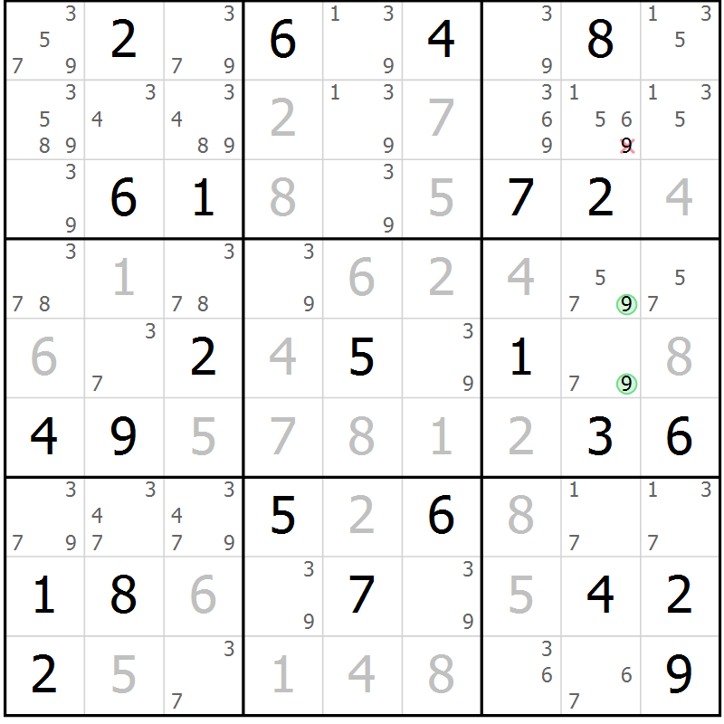 Position des candidats pour la solution de la Gr 35 page 38 du magazine de sudoku Maestro n° 100