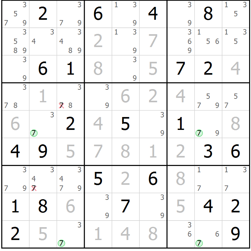 Position des candidats pour la solution de la Gr 35 page 38 du magazine de sudoku Maestro n° 100