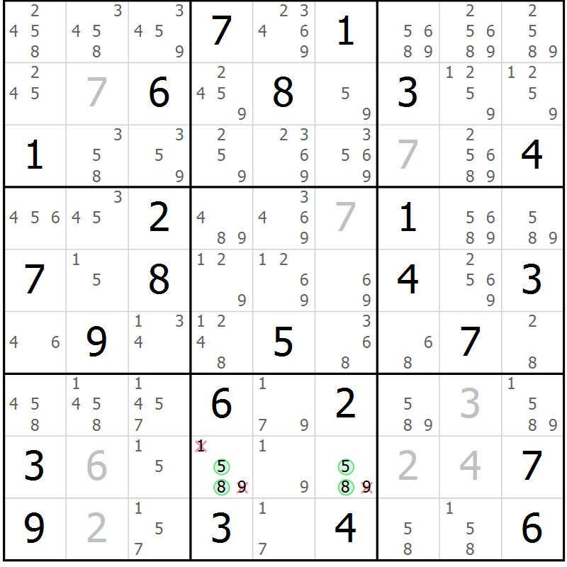 Position des candidats pour la solution de la Gr 36 page 39 du magazine de sudoku Maestro n° 100