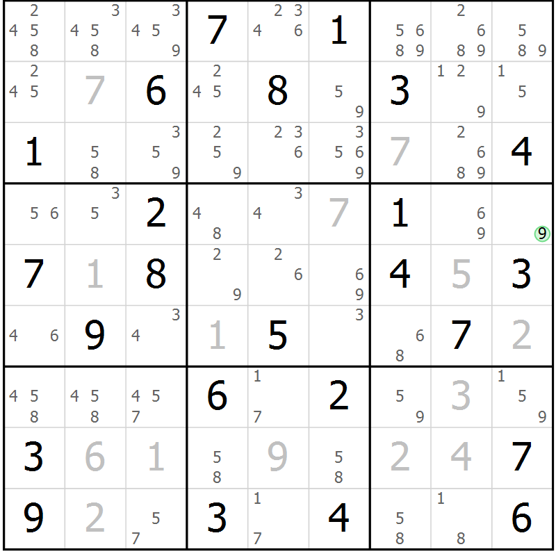 Position des candidats pour la solution de la Gr 36 page 39 du magazine de sudoku Maestro n° 100
