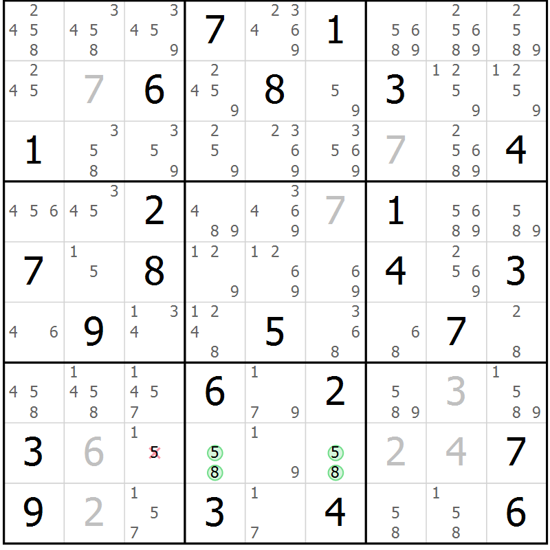 Position des candidats pour la solution de la Gr 36 page 39 du magazine de sudoku Maestro n° 100