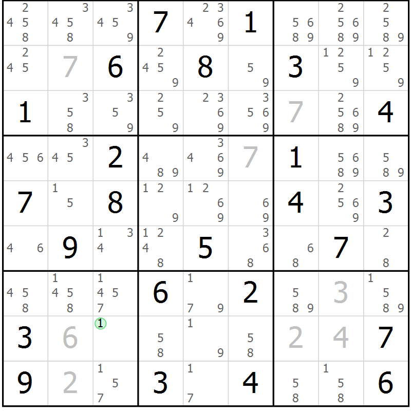 Position des candidats pour la solution de la Gr 36 page 39 du magazine de sudoku Maestro n° 100