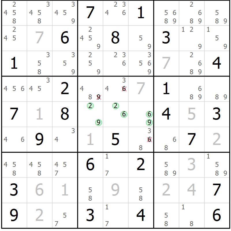 Position des candidats pour la solution de la Gr 36 page 39 du magazine de sudoku Maestro n° 100