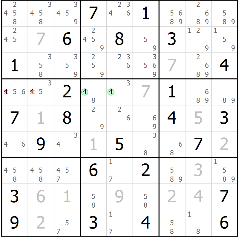 Position des candidats pour la solution de la Gr 36 page 39 du magazine de sudoku Maestro n° 100