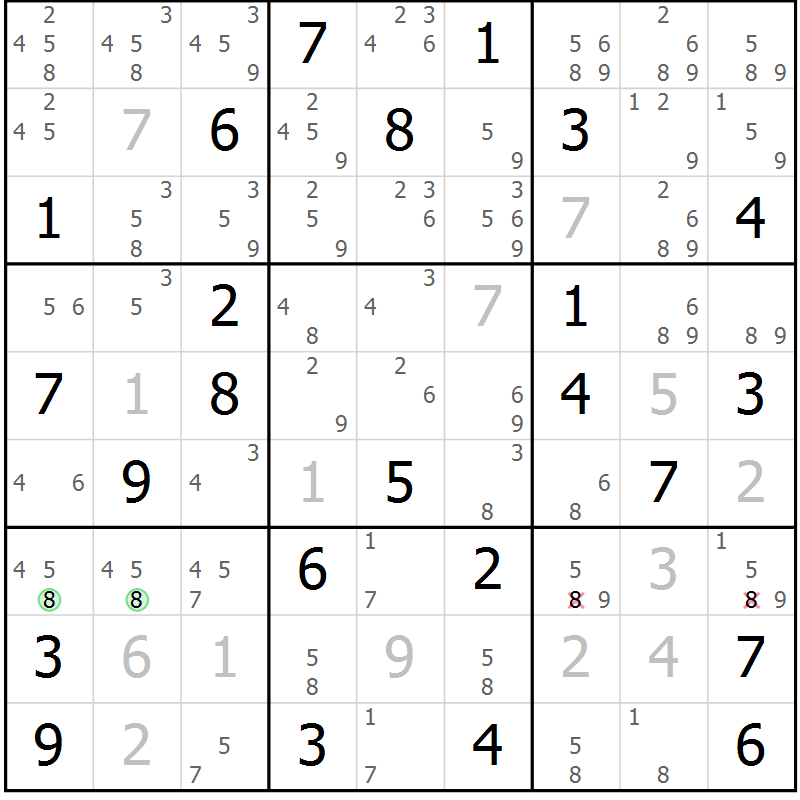 Position des candidats pour la solution de la Gr 36 page 39 du magazine de sudoku Maestro n° 100