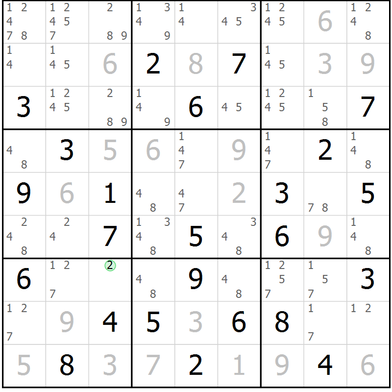 Position des candidats pour la solution de la Gr 37 page 40 du magazine de sudoku Maestro n° 100