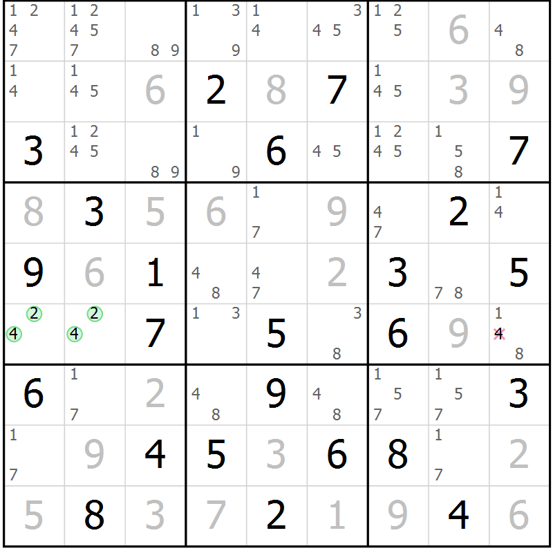 Position des candidats pour la solution de la Gr 37 page 40 du magazine de sudoku Maestro n° 100