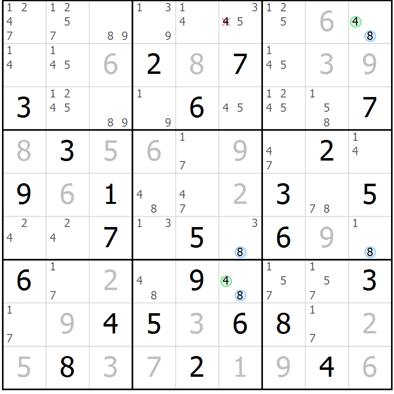 Position des candidats pour la solution de la Gr 37 page 40 du magazine de sudoku Maestro n° 100
