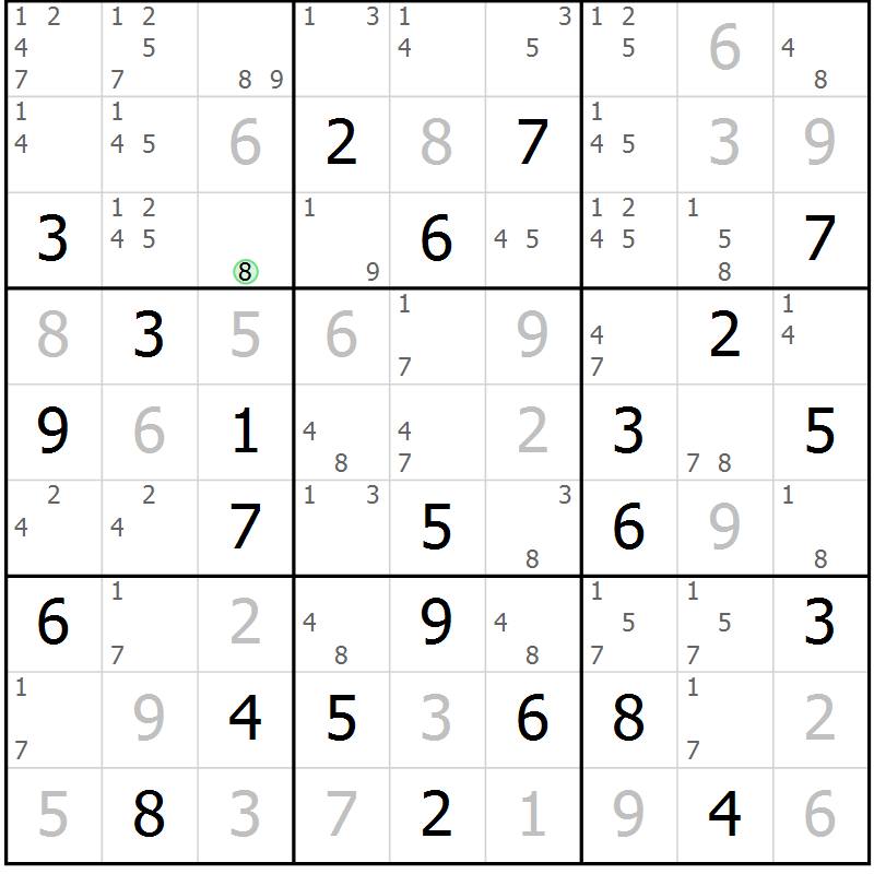 Position des candidats pour la solution de la Gr 37 page 40 du magazine de sudoku Maestro n° 100