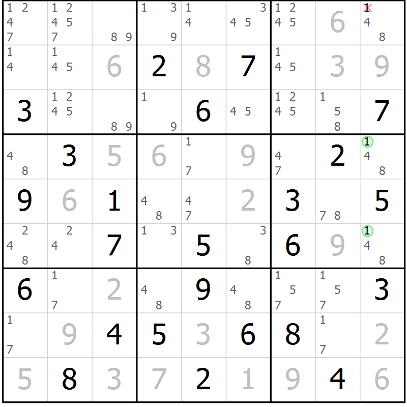 Position des candidats pour la solution de la Gr 37 page 40 du magazine de sudoku Maestro n° 100