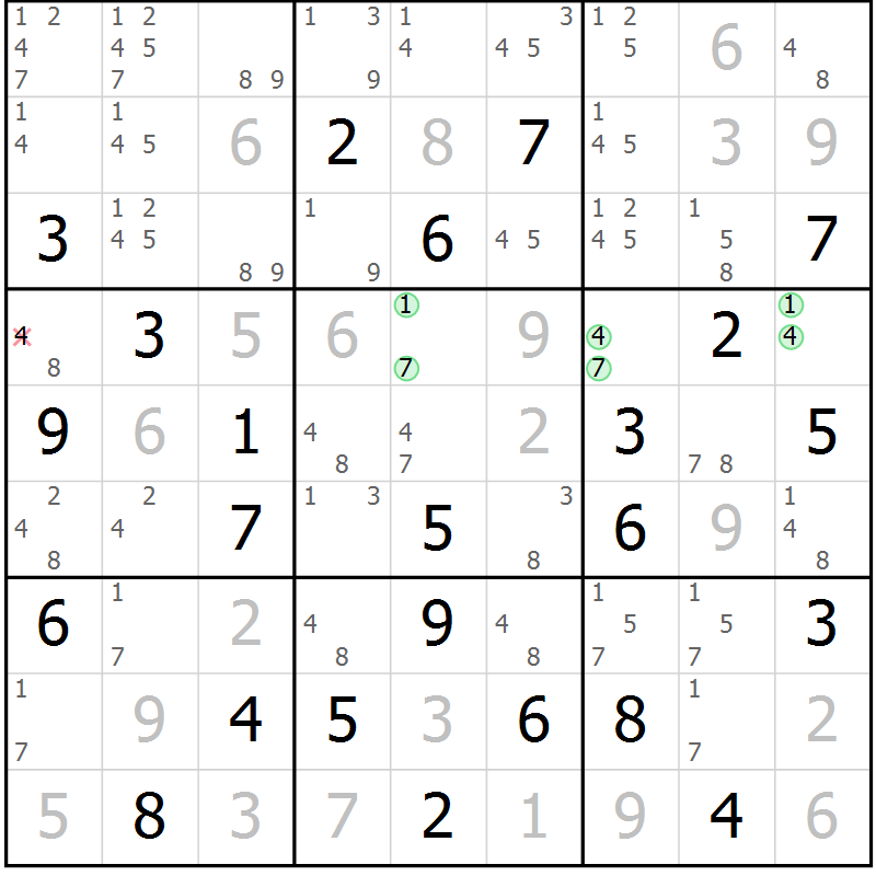 Position des candidats pour la solution de la Gr 37 page 40 du magazine de sudoku Maestro n° 100