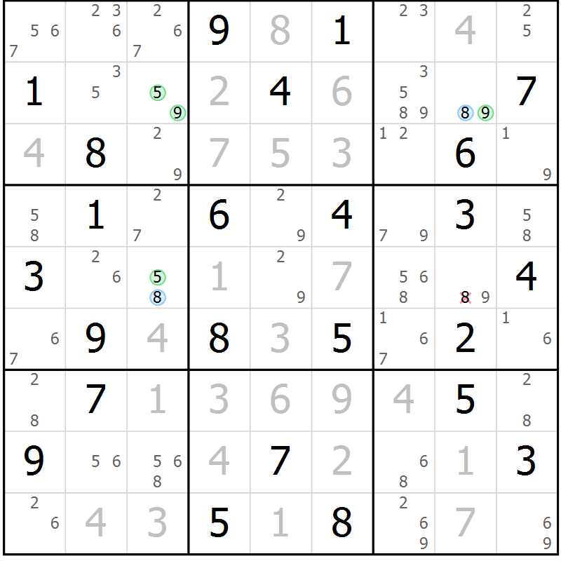 Position des candidats pour la solution de la Gr 38 page 41 du magazine de sudoku Maestro n° 100