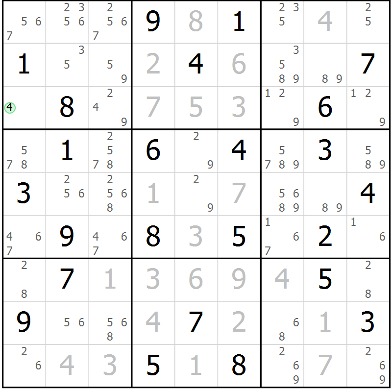 Position des candidats pour la solution de la Gr 38 page 41 du magazine de sudoku Maestro n° 100