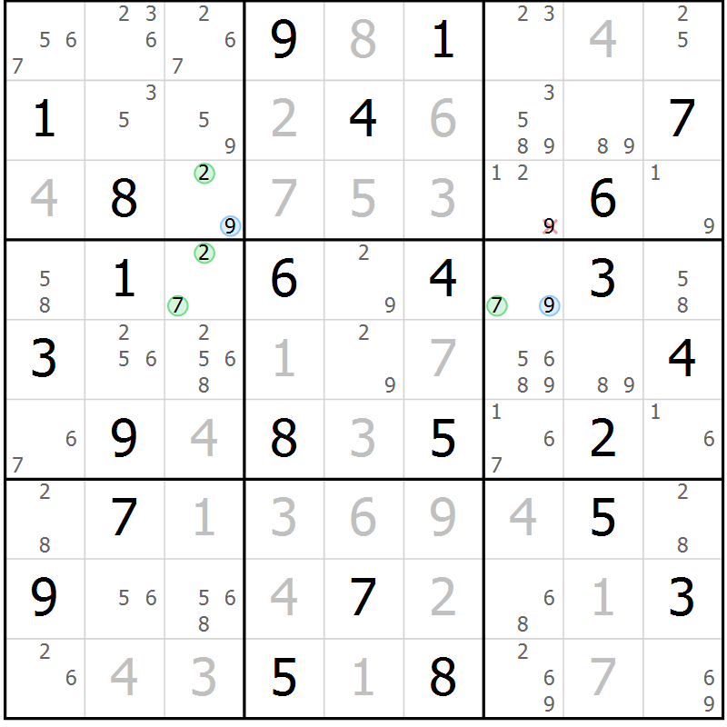 Position des candidats pour la solution de la Gr 38 page 41 du magazine de sudoku Maestro n° 100
