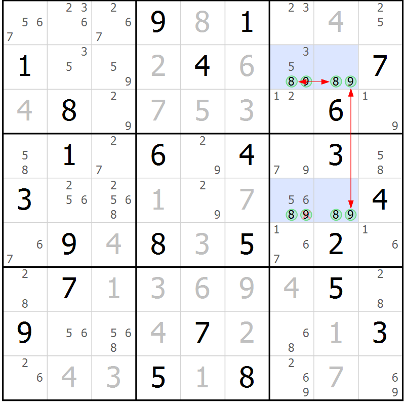Position des candidats pour la solution de la Gr 38 page 41 du magazine de sudoku Maestro n° 100