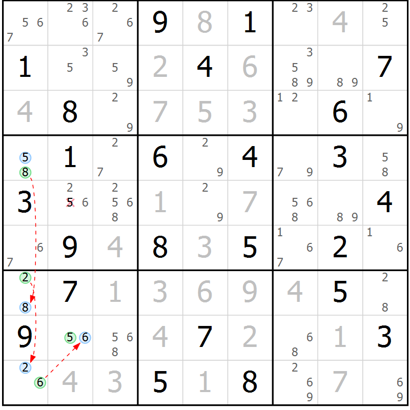 Position des candidats pour la solution de la Gr 38 page 41 du magazine de sudoku Maestro n° 100