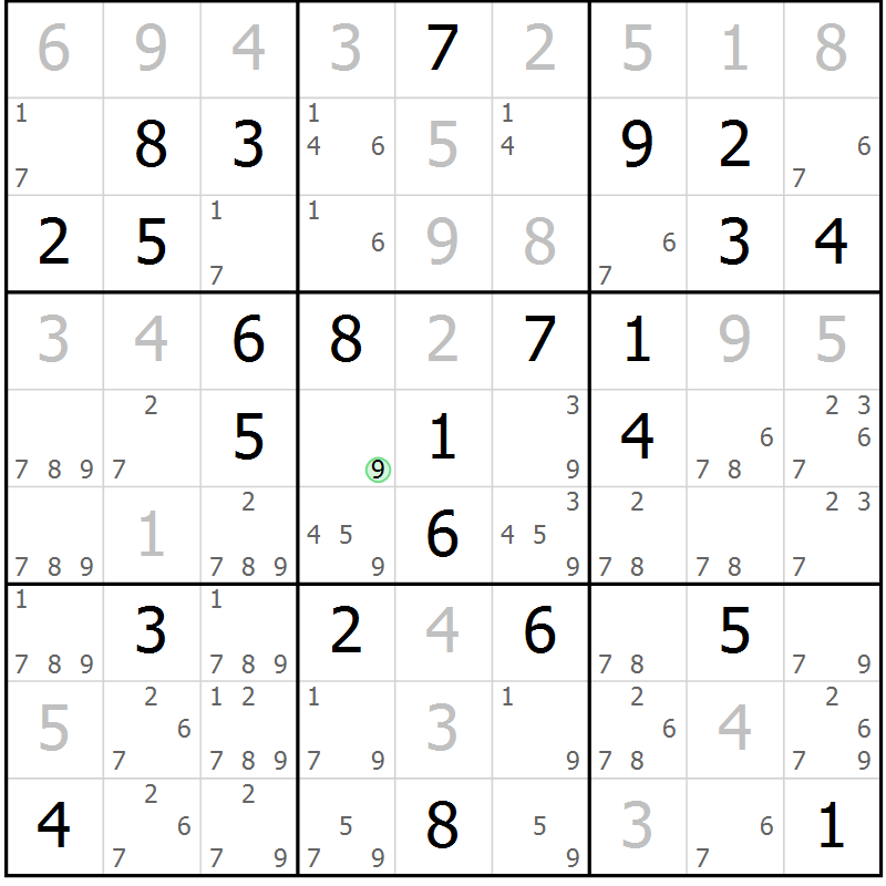 Position des candidats pour la solution de la Gr 39 page 42 du magazine de sudoku Maestro n° 100
