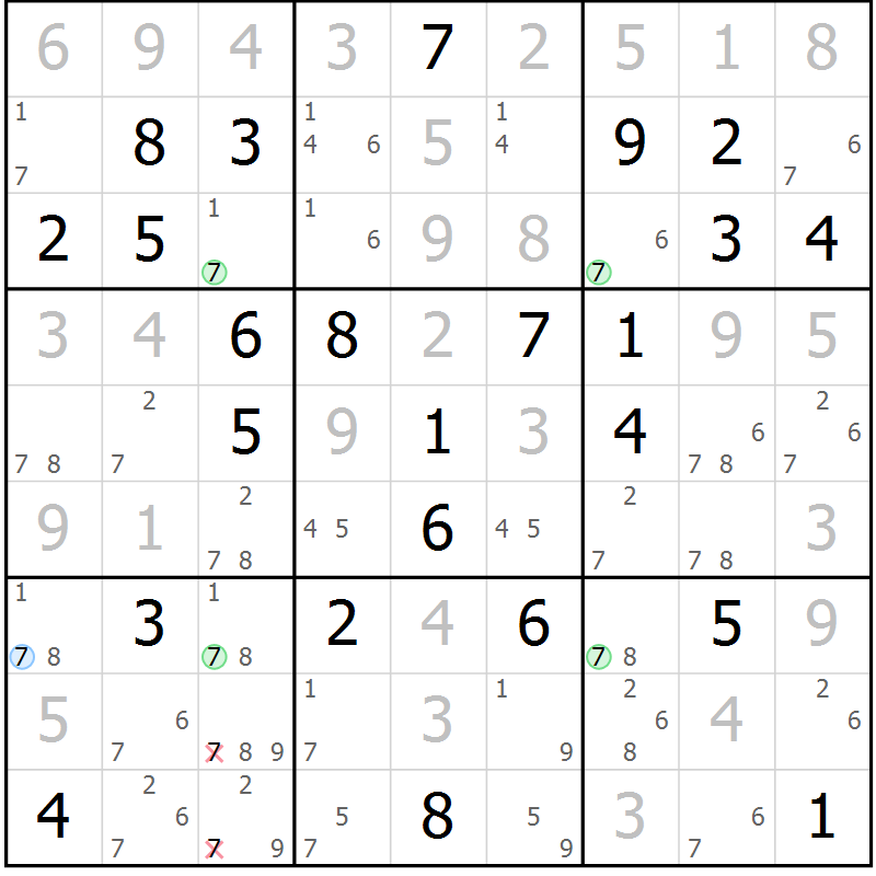 Position des candidats pour la solution de la Gr 39 page 42 du magazine de sudoku Maestro n° 100