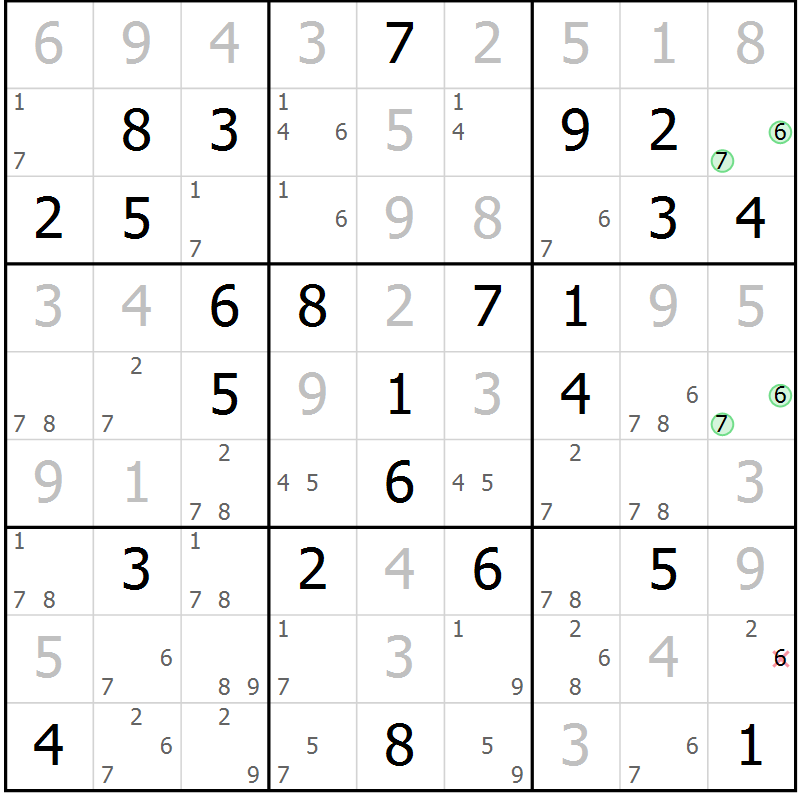 Position des candidats pour la solution de la Gr 39 page 42 du magazine de sudoku Maestro n° 100
