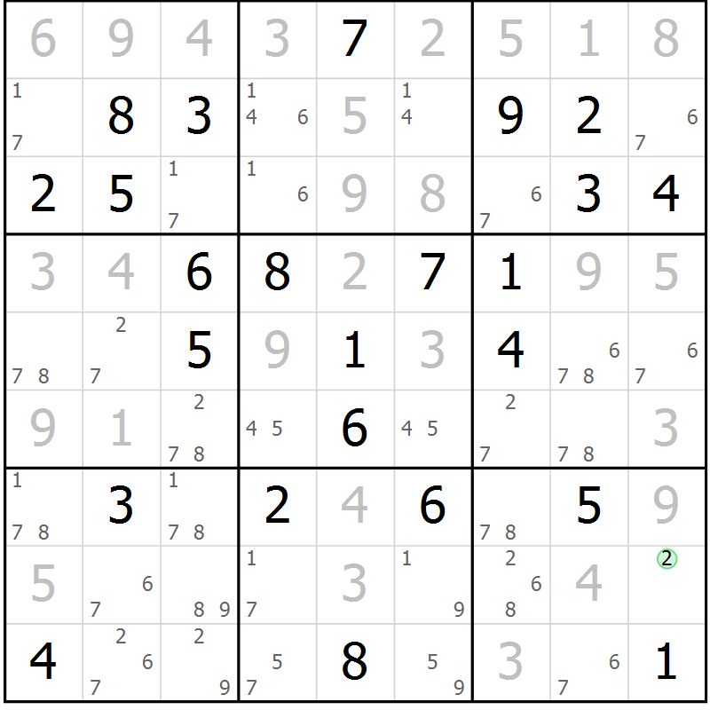 Position des candidats pour la solution de la Gr 39 page 42 du magazine de sudoku Maestro n° 100