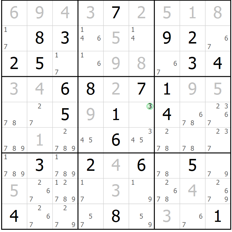 Position des candidats pour la solution de la Gr 39 page 42 du magazine de sudoku Maestro n° 100