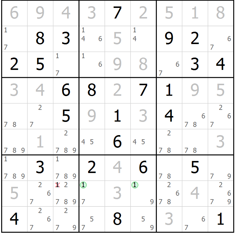 Position des candidats pour la solution de la Gr 39 page 42 du magazine de sudoku Maestro n° 100