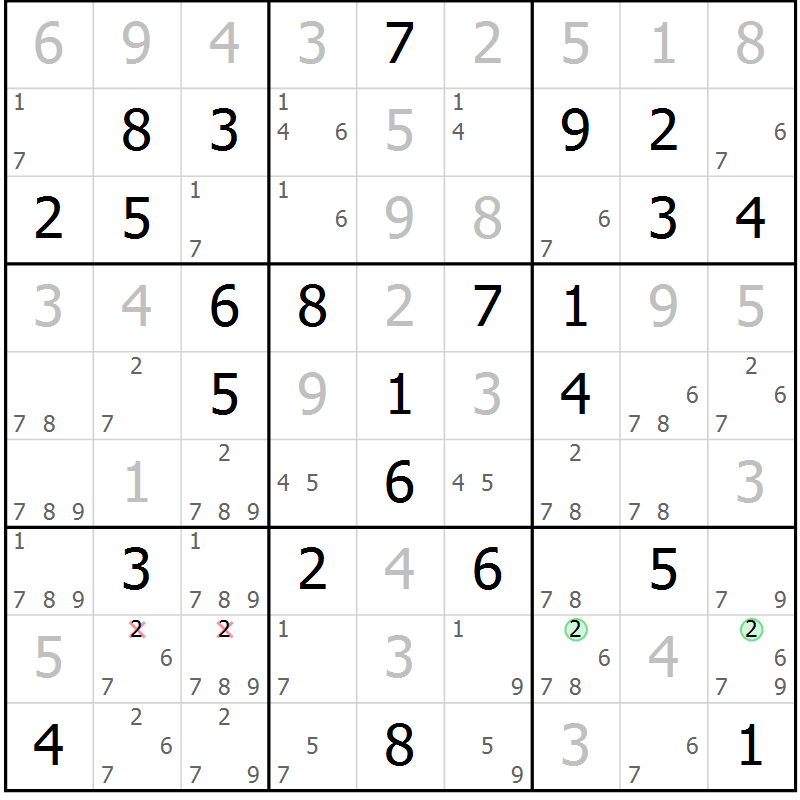 Position des candidats pour la solution de la Gr 39 page 42 du magazine de sudoku Maestro n° 100