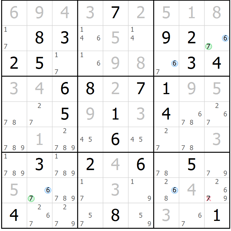 Position des candidats pour la solution de la Gr 39 page 42 du magazine de sudoku Maestro n° 100