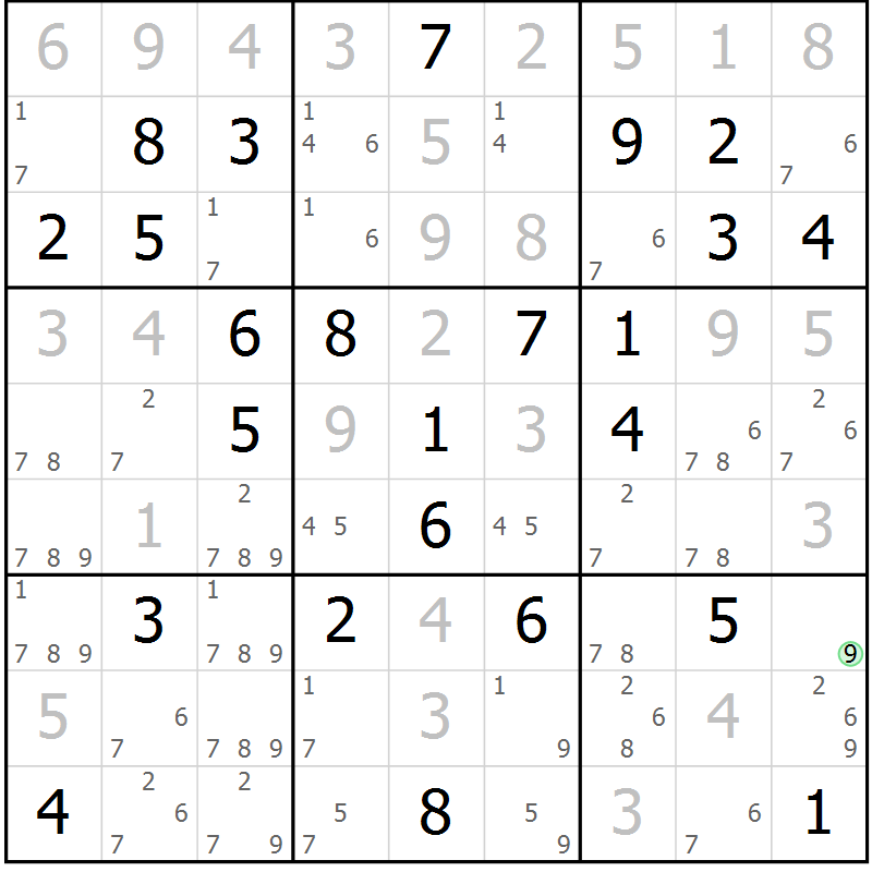 Position des candidats pour la solution de la Gr 39 page 42 du magazine de sudoku Maestro n° 100