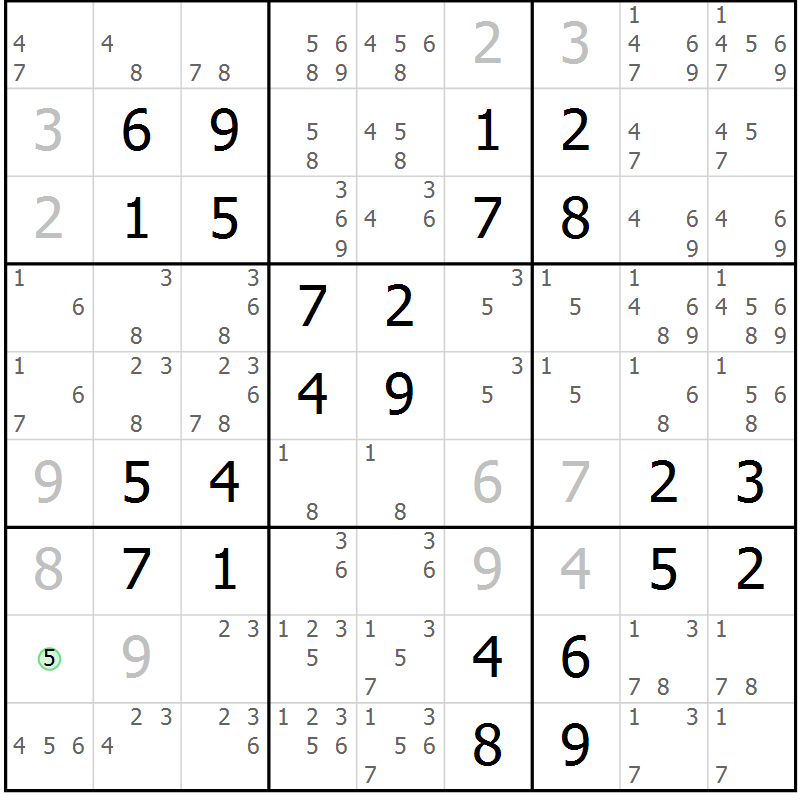 Position des candidats pour la solution de la Gr 4 page 7 du magazine de sudoku Maestro n° 100