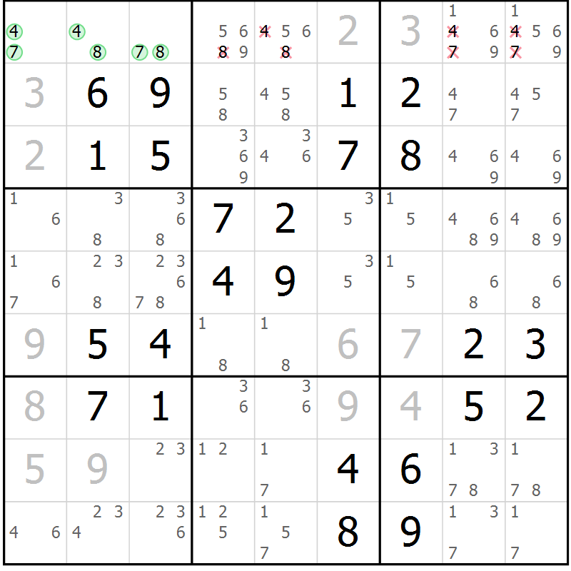 Position des candidats pour la solution de la Gr 4 page 7 du magazine de sudoku Maestro n° 100