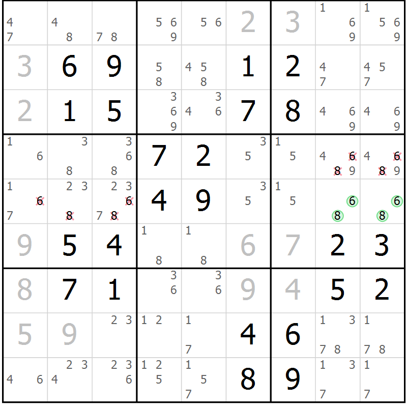 Position des candidats pour la solution de la Gr 4 page 7 du magazine de sudoku Maestro n° 100