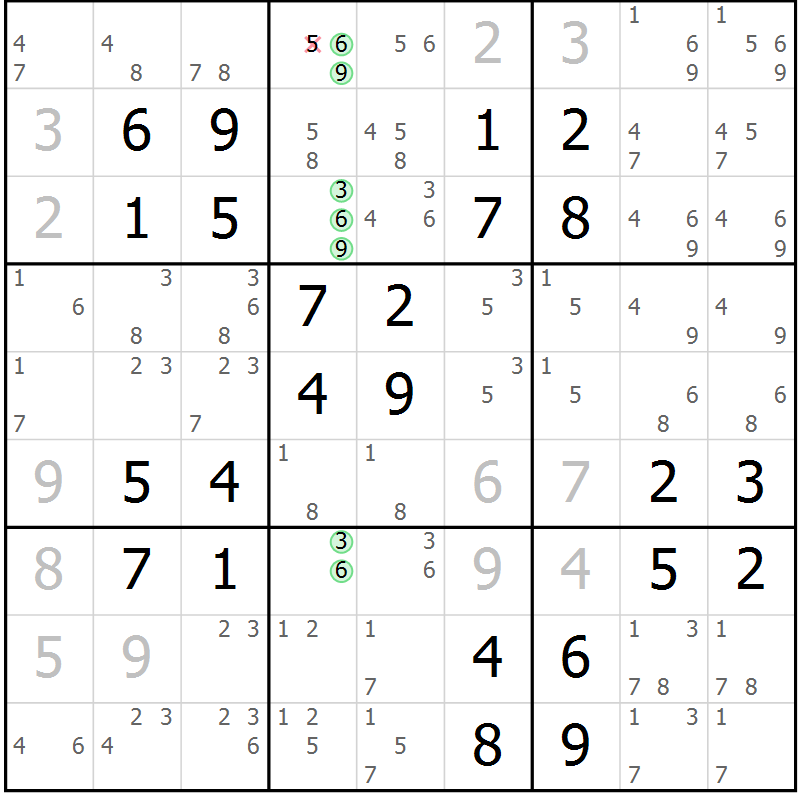 Position des candidats pour la solution de la Gr 4 page 7 du magazine de sudoku Maestro n° 100