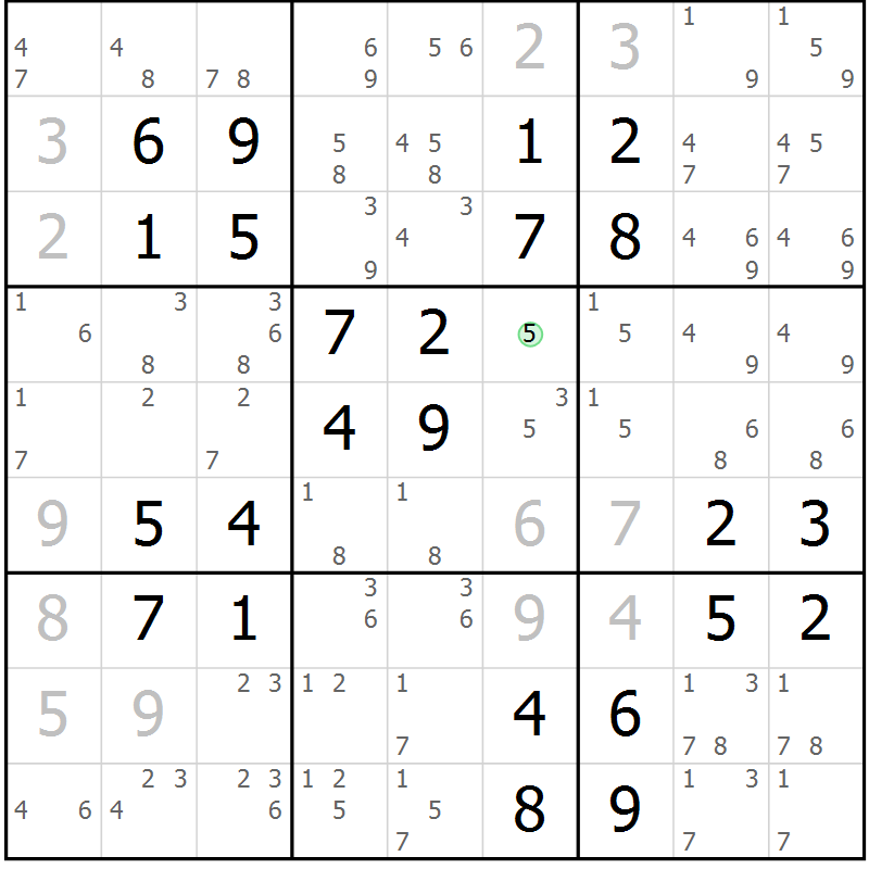 Position des candidats pour la solution de la Gr 4 page 7 du magazine de sudoku Maestro n° 100
