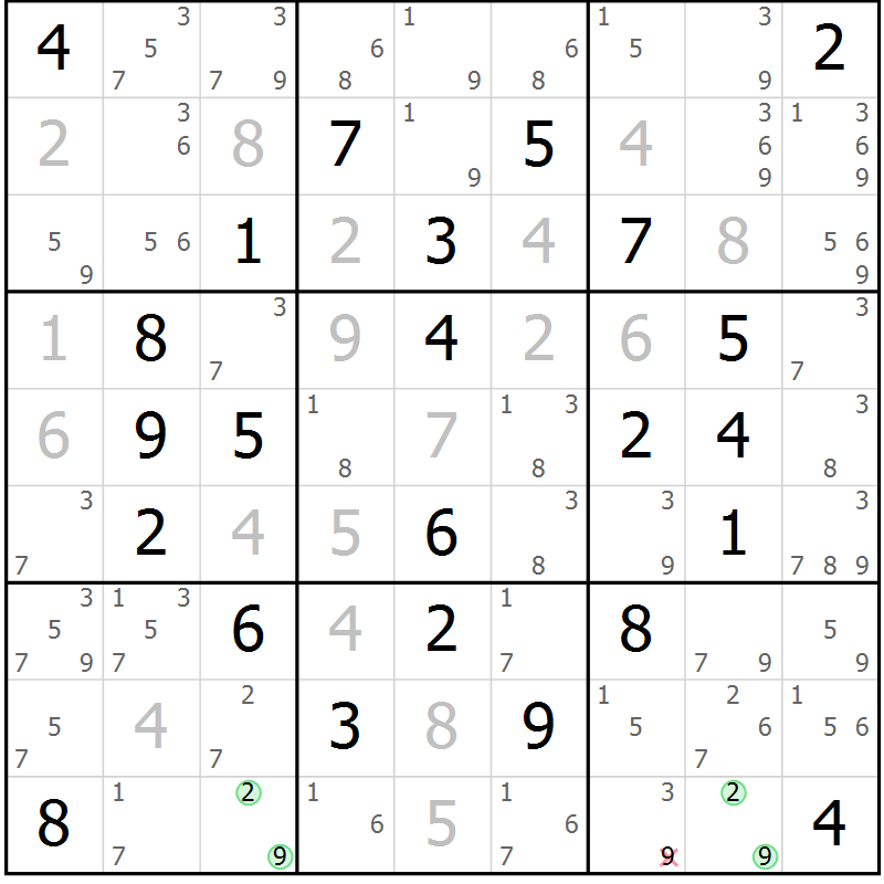 Position des candidats pour la solution de la Gr 40 page 43 du magazine de sudoku Maestro n° 100
