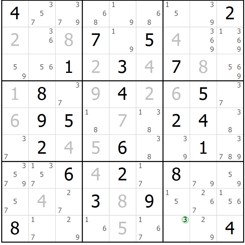 Position des candidats pour la solution de la Gr 40 page 43 du magazine de sudoku Maestro n° 100