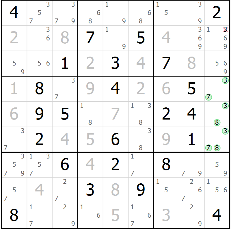 Position des candidats pour la solution de la Gr 40 page 43 du magazine de sudoku Maestro n° 100