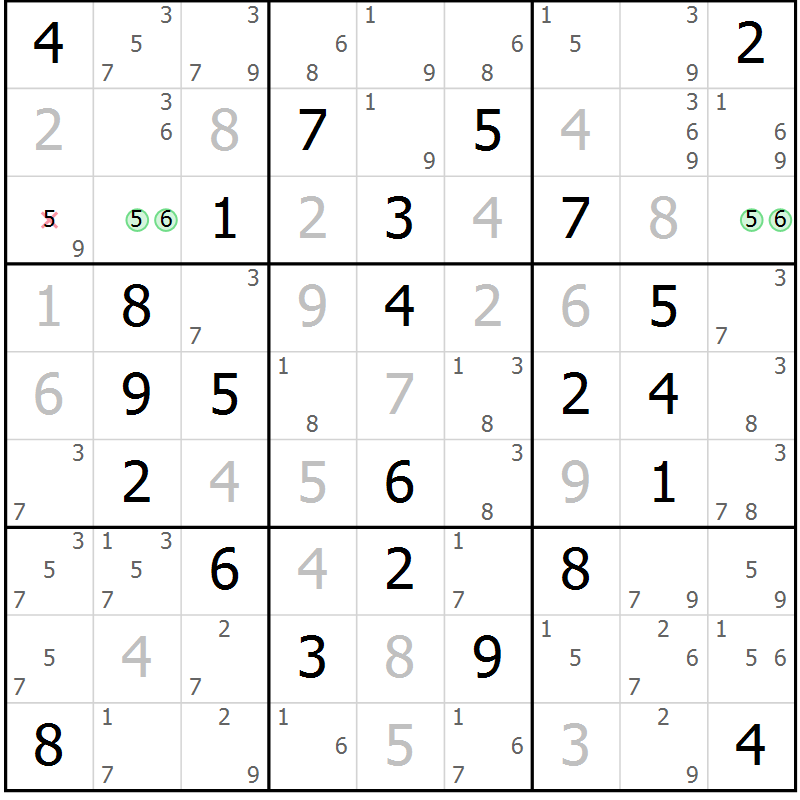 Position des candidats pour la solution de la Gr 40 page 43 du magazine de sudoku Maestro n° 100
