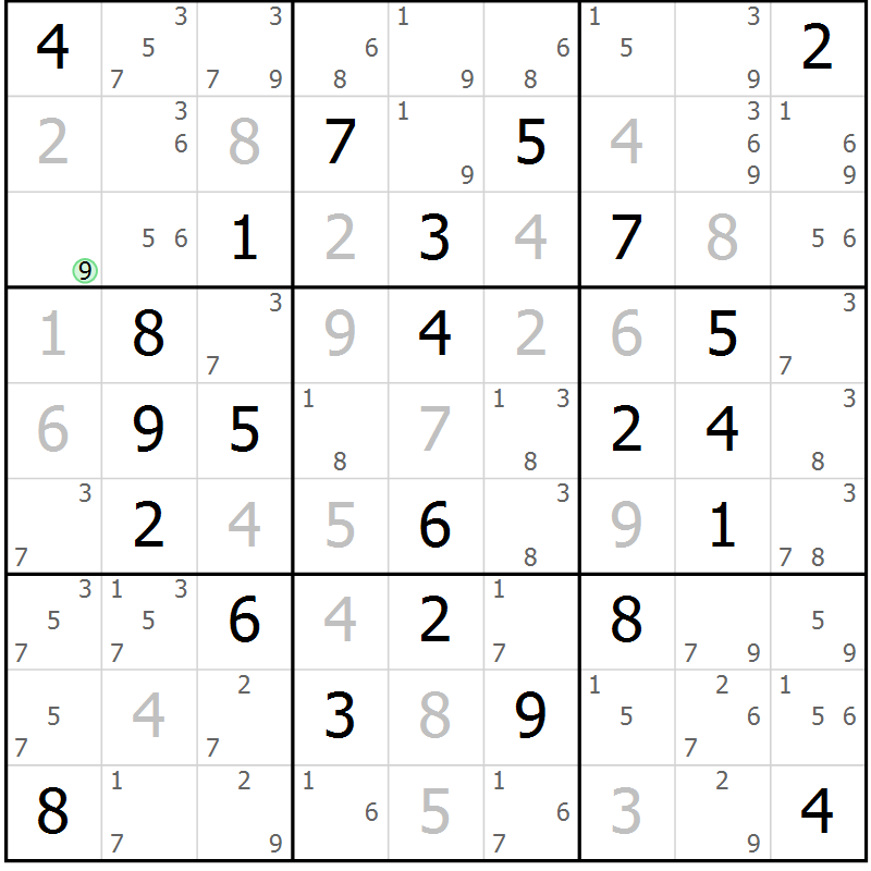 Position des candidats pour la solution de la Gr 40 page 43 du magazine de sudoku Maestro n° 100