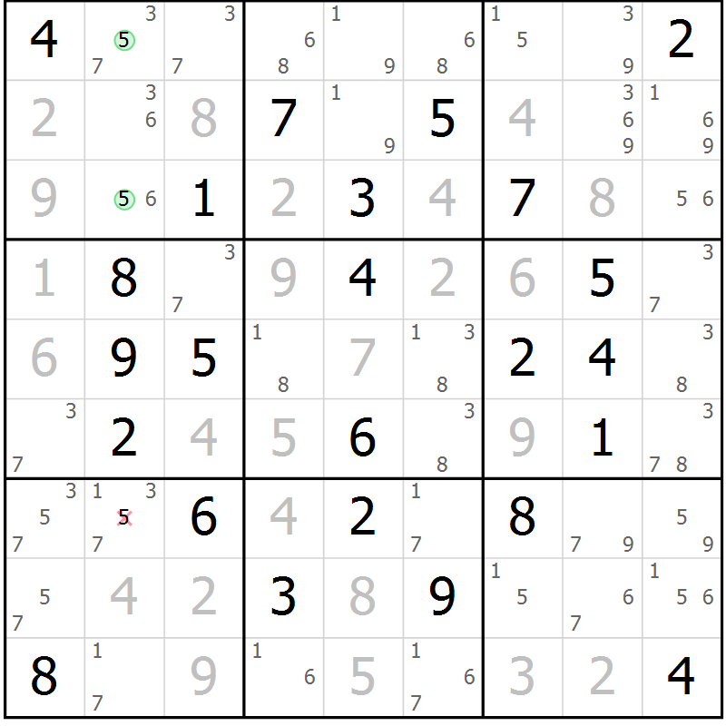Position des candidats pour la solution de la Gr 40 page 43 du magazine de sudoku Maestro n° 100