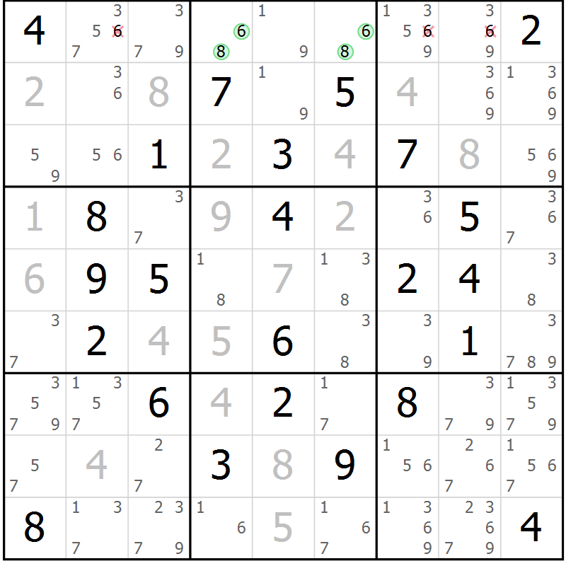 Position des candidats pour la solution de la Gr 40 page 43 du magazine de sudoku Maestro n° 100