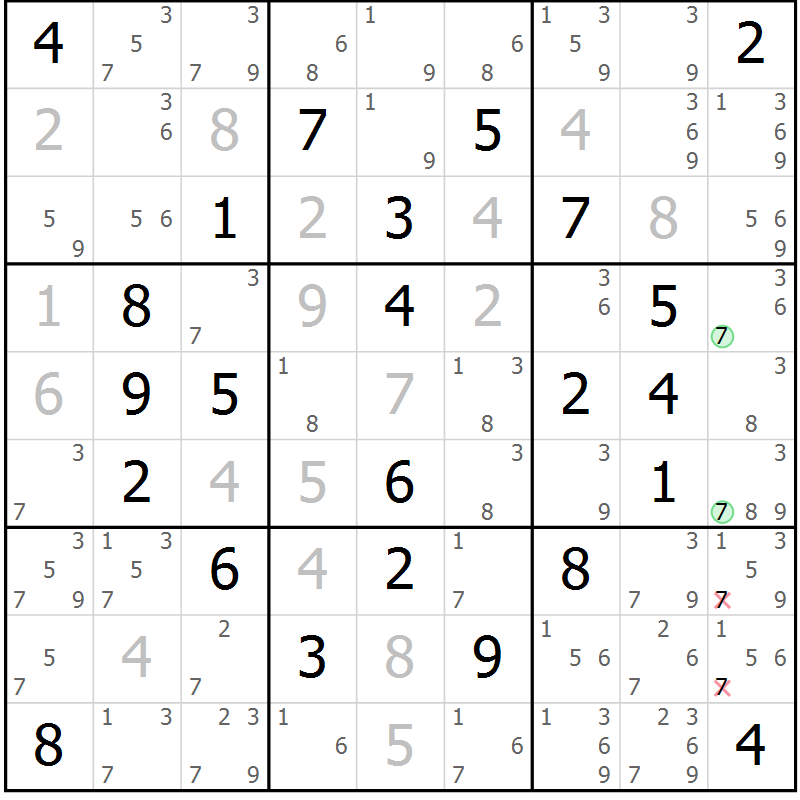 Position des candidats pour la solution de la Gr 40 page 43 du magazine de sudoku Maestro n° 100