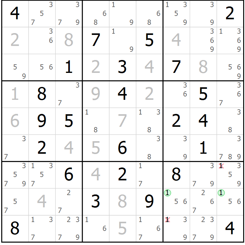 Position des candidats pour la solution de la Gr 40 page 43 du magazine de sudoku Maestro n° 100