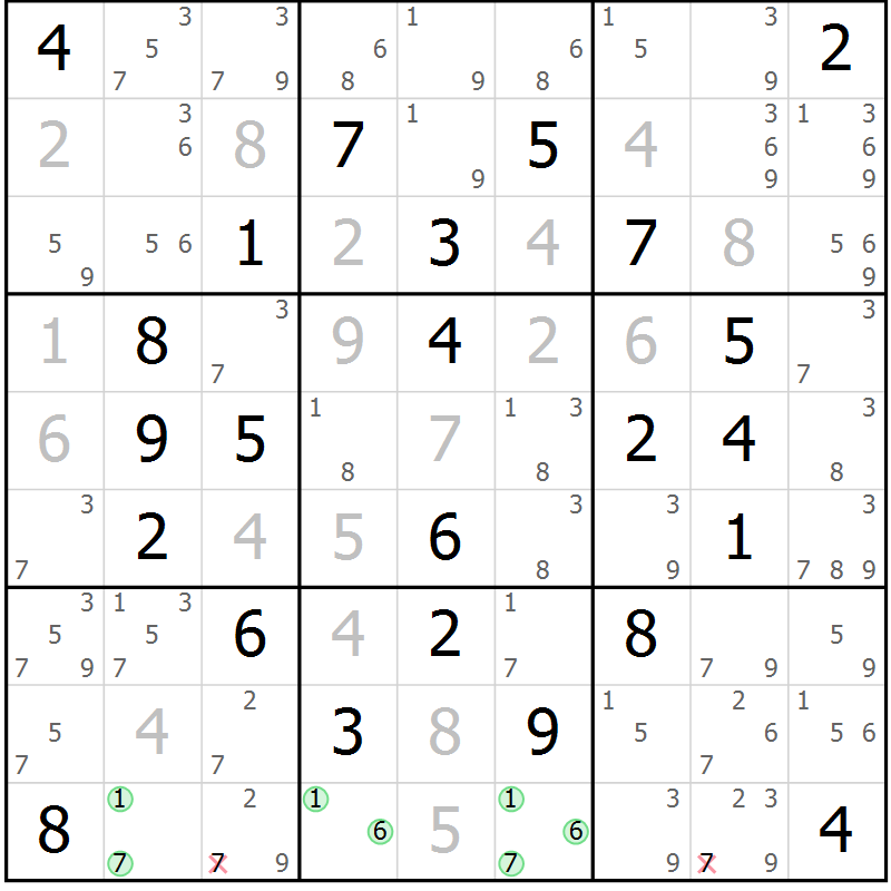 Position des candidats pour la solution de la Gr 40 page 43 du magazine de sudoku Maestro n° 100